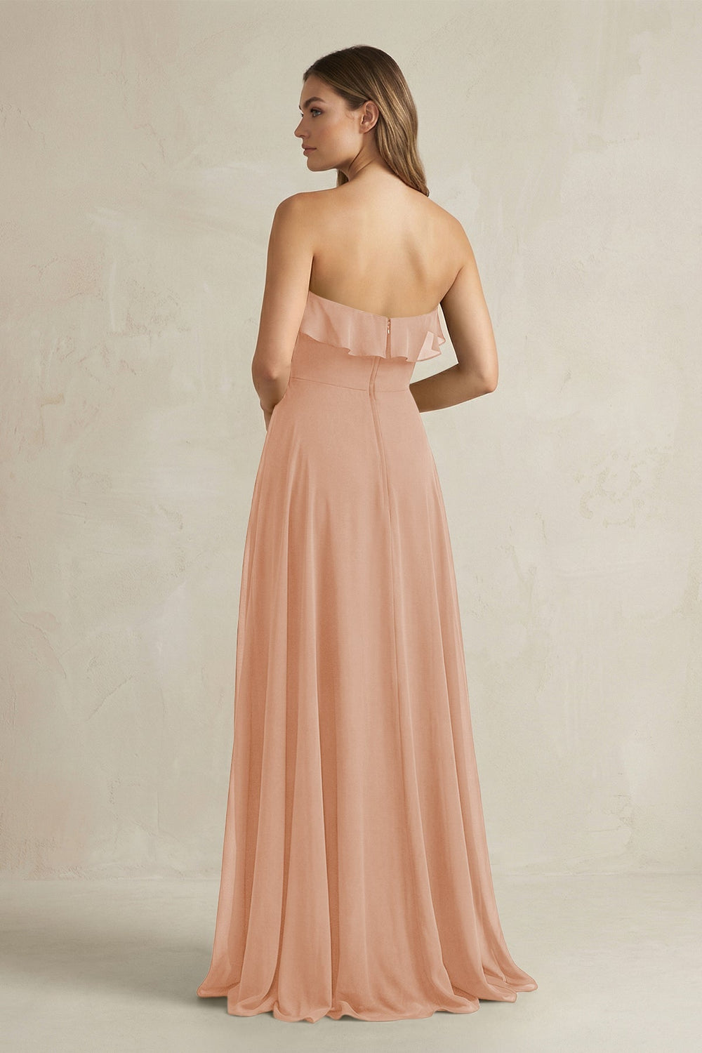 Sweetheart Ruffled A - Line Chiffon Bridesmaid Dress in Champagne Rose - KissProm Bridesmaid Dresses