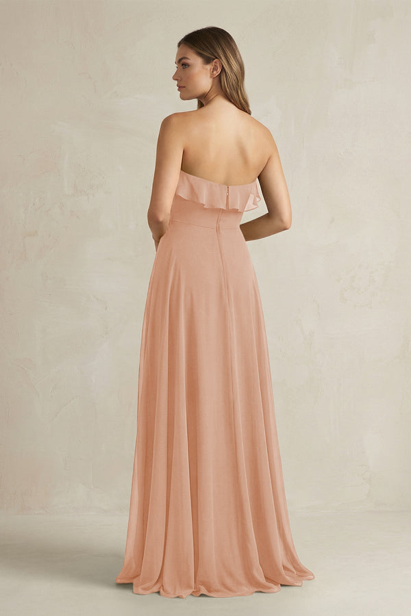 Sweetheart Ruffled A - Line Chiffon Bridesmaid Dress in Champagne Rose - KissProm Bridesmaid Dresses