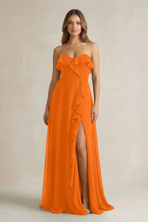 Sweetheart Ruffled A - Line Chiffon Bridesmaid Dress in Cinnamon - KissProm Bridesmaid Dresses
