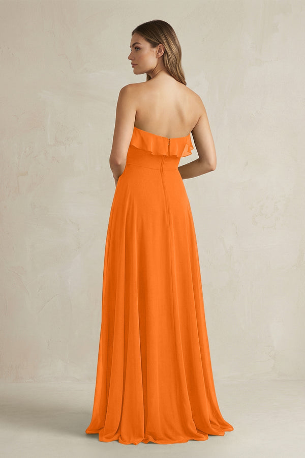 Sweetheart Ruffled A - Line Chiffon Bridesmaid Dress in Cinnamon - KissProm Bridesmaid Dresses