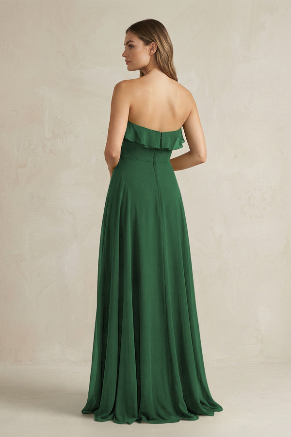 Sweetheart Ruffled A - Line Chiffon Bridesmaid Dress in Dark Green - KissProm Bridesmaid Dresses