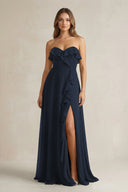 Sweetheart Ruffled A - Line Chiffon Bridesmaid Dress in Dark Navy - KissProm Bridesmaid Dresses