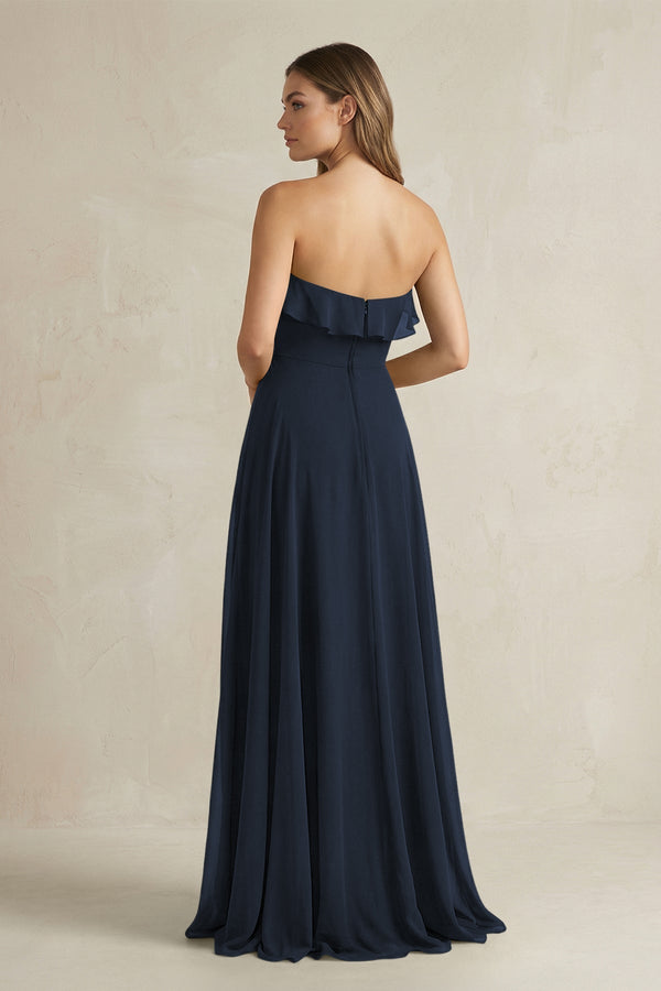 Sweetheart Ruffled A - Line Chiffon Bridesmaid Dress in Dark Navy - KissProm Bridesmaid Dresses