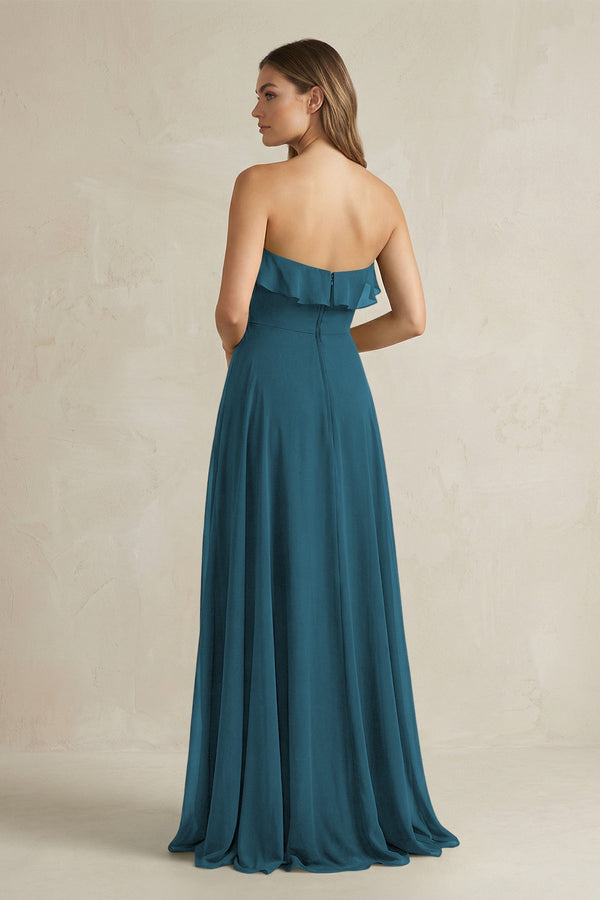 Sweetheart Ruffled A - Line Chiffon Bridesmaid Dress in Dark Teal - KissProm Bridesmaid Dresses