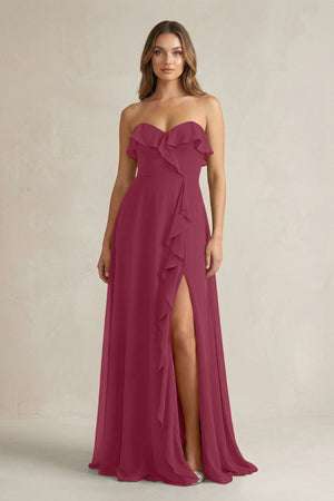 Sweetheart Ruffled A - Line Chiffon Bridesmaid Dress in Desert Rose - KissProm Bridesmaid Dresses