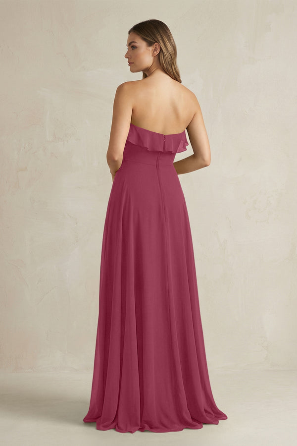 Sweetheart Ruffled A - Line Chiffon Bridesmaid Dress in Desert Rose - KissProm Bridesmaid Dresses