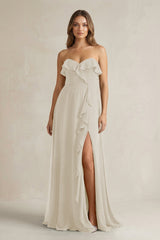 Sweetheart Ruffled A - Line Chiffon Bridesmaid Dress in Dove Gray - KissProm Bridesmaid Dresses