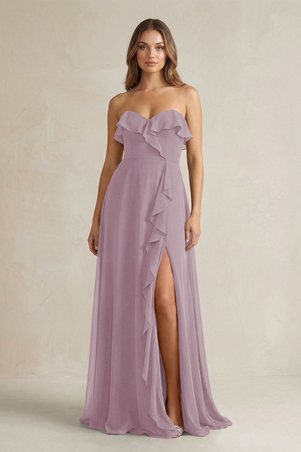 Sweetheart Ruffled A - Line Chiffon Bridesmaid Dress in Dusk - KissProm Bridesmaid Dresses