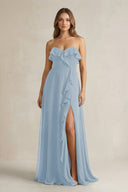 Sweetheart Ruffled A - Line Chiffon Bridesmaid Dress in Dusty Blue - KissProm Bridesmaid Dresses
