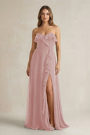 Sweetheart Ruffled A - Line Chiffon Bridesmaid Dress in Dusty Rose - KissProm Bridesmaid Dresses