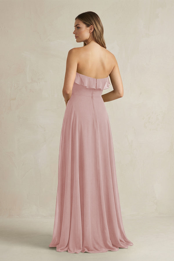 Sweetheart Ruffled A - Line Chiffon Bridesmaid Dress in Dusty Rose - KissProm Bridesmaid Dresses
