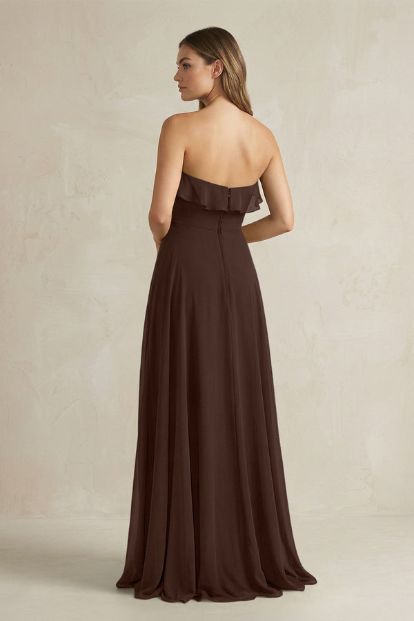 Sweetheart Ruffled A - Line Chiffon Bridesmaid Dress in Espresso - KissProm Bridesmaid Dresses