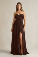 Sweetheart Ruffled A - Line Chiffon Bridesmaid Dress in Espresso - KissProm Bridesmaid Dresses