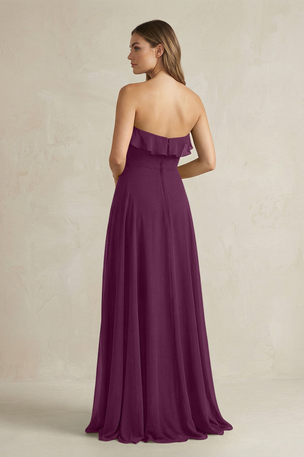 Sweetheart Ruffled A - Line Chiffon Bridesmaid Dress in Fig - KissProm Bridesmaid Dresses