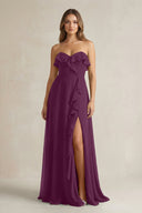Sweetheart Ruffled A - Line Chiffon Bridesmaid Dress in Fig - KissProm Bridesmaid Dresses