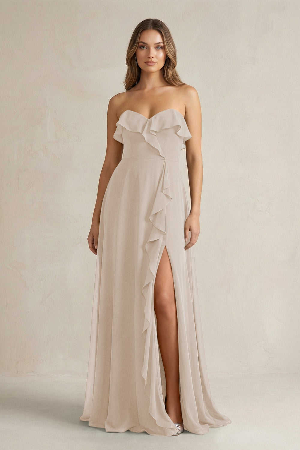 Sweetheart Ruffled A - Line Chiffon Bridesmaid Dress in Frost - KissProm Bridesmaid Dresses