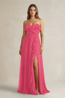 Sweetheart Ruffled A - Line Chiffon Bridesmaid Dress in Fuchsia - KissProm Bridesmaid Dresses