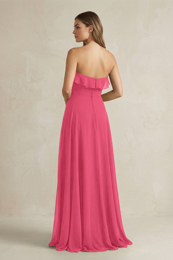 Sweetheart Ruffled A - Line Chiffon Bridesmaid Dress in Fuchsia - KissProm Bridesmaid Dresses
