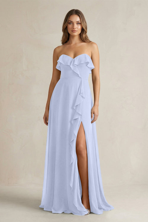 Sweetheart Ruffled A - Line Chiffon Bridesmaid Dress in Ice - KissProm Bridesmaid Dresses