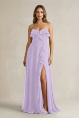 Sweetheart Ruffled A - Line Chiffon Bridesmaid Dress in Lavender - KissProm Bridesmaid Dresses