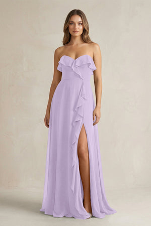 Sweetheart Ruffled A - Line Chiffon Bridesmaid Dress in Lavender - KissProm Bridesmaid Dresses