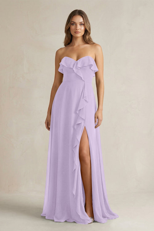 Sweetheart Ruffled A - Line Chiffon Bridesmaid Dress in Lavender - KissProm Bridesmaid Dresses