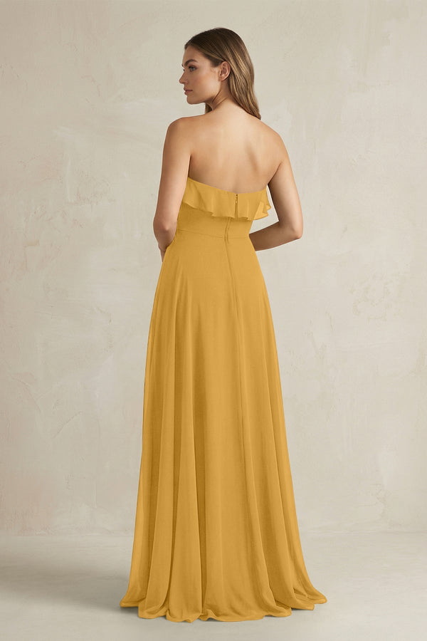 Sweetheart Ruffled A - Line Chiffon Bridesmaid Dress in Marigold - KissProm Bridesmaid Dresses
