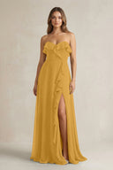 Sweetheart Ruffled A - Line Chiffon Bridesmaid Dress in Marigold - KissProm Bridesmaid Dresses