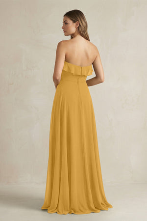 Sweetheart Ruffled A - Line Chiffon Bridesmaid Dress in Marigold - KissProm Bridesmaid Dresses