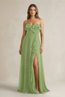 Sweetheart Ruffled A - Line Chiffon Bridesmaid Dress in Matcha - KissProm Bridesmaid Dresses