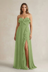 Sweetheart Ruffled A - Line Chiffon Bridesmaid Dress in Matcha - KissProm Bridesmaid Dresses