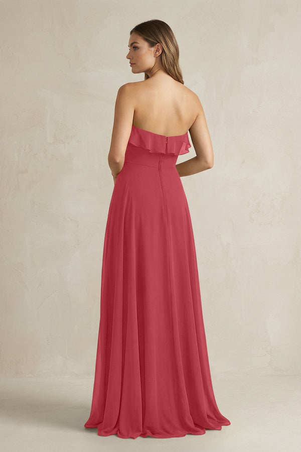 Sweetheart Ruffled A - Line Chiffon Bridesmaid Dress in Merlot - KissProm Bridesmaid Dresses