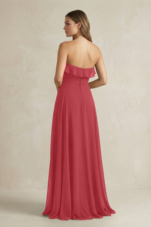 Sweetheart Ruffled A - Line Chiffon Bridesmaid Dress in Merlot - KissProm Bridesmaid Dresses