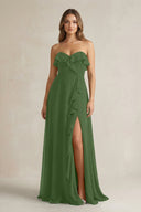 Sweetheart Ruffled A - Line Chiffon Bridesmaid Dress in Moss - KissProm Bridesmaid Dresses