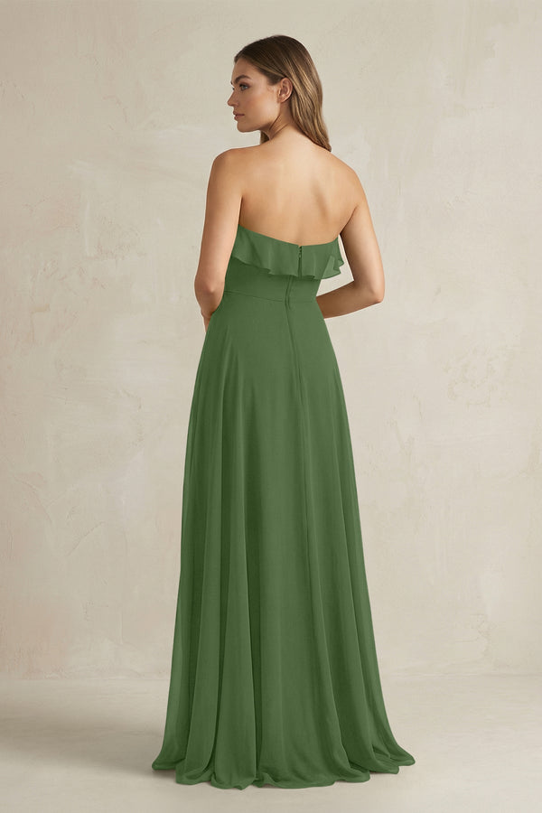 Sweetheart Ruffled A - Line Chiffon Bridesmaid Dress in Moss - KissProm Bridesmaid Dresses