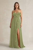 Sweetheart Ruffled A - Line Chiffon Bridesmaid Dress in Moss Green - KissProm Bridesmaid Dresses