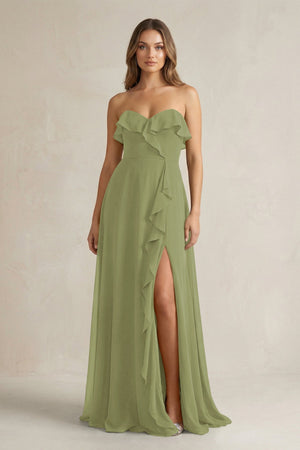 Sweetheart Ruffled A - Line Chiffon Bridesmaid Dress in Moss Green - KissProm Bridesmaid Dresses