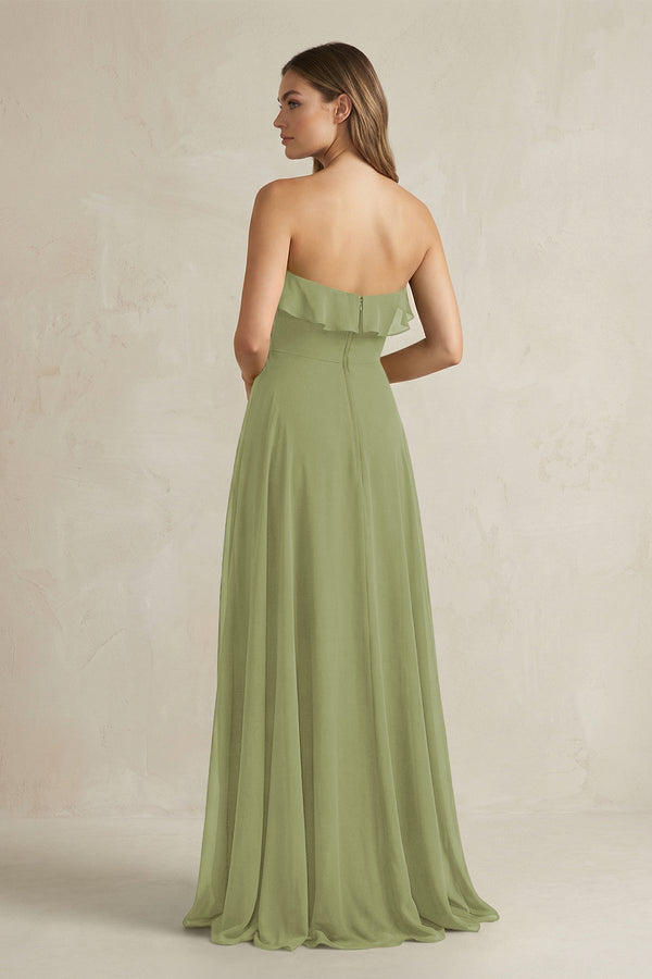 Sweetheart Ruffled A - Line Chiffon Bridesmaid Dress in Moss Green - KissProm Bridesmaid Dresses