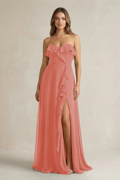 Sweetheart Ruffled A - Line Chiffon Bridesmaid Dress in Mulberry - KissProm Bridesmaid Dresses
