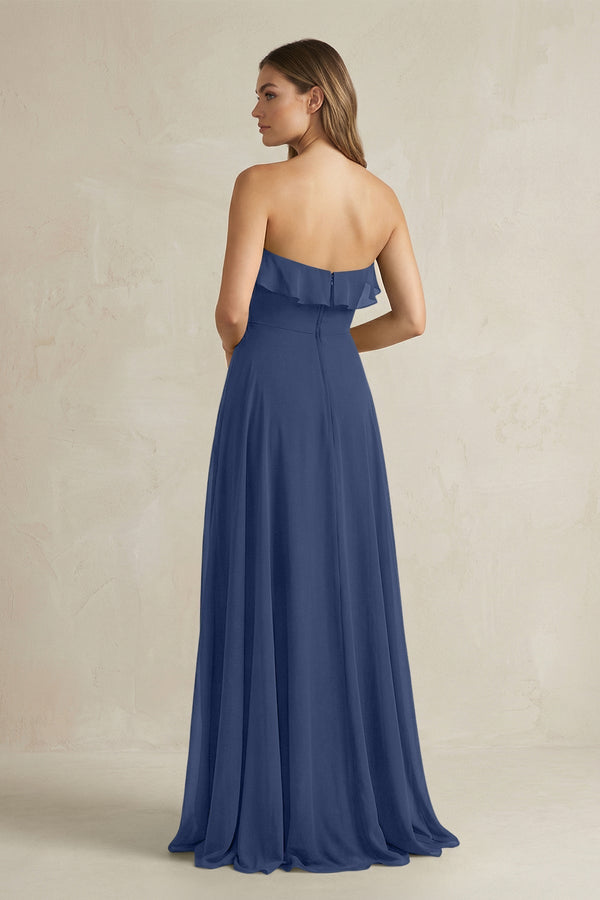 Sweetheart Ruffled A - Line Chiffon Bridesmaid Dress in Navy - KissProm Bridesmaid Dresses