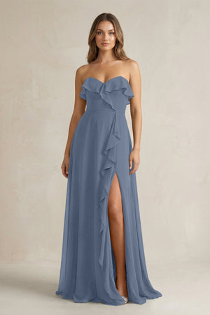 Sweetheart Ruffled A - Line Chiffon Bridesmaid Dress in Neptune - KissProm Bridesmaid Dresses