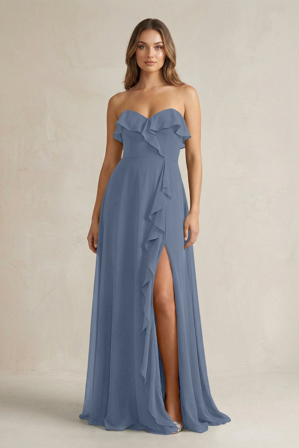 Sweetheart Ruffled A - Line Chiffon Bridesmaid Dress in Neptune - KissProm Bridesmaid Dresses