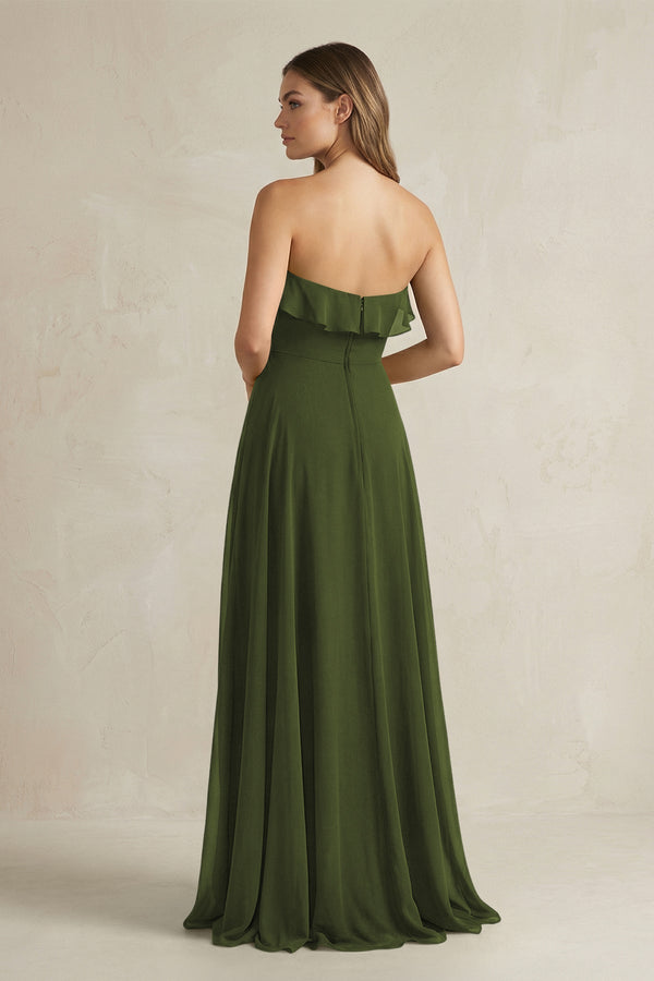 Sweetheart Ruffled A - Line Chiffon Bridesmaid Dress in Olive - KissProm Bridesmaid Dresses