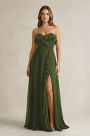 Sweetheart Ruffled A - Line Chiffon Bridesmaid Dress in Olive - KissProm Bridesmaid Dresses