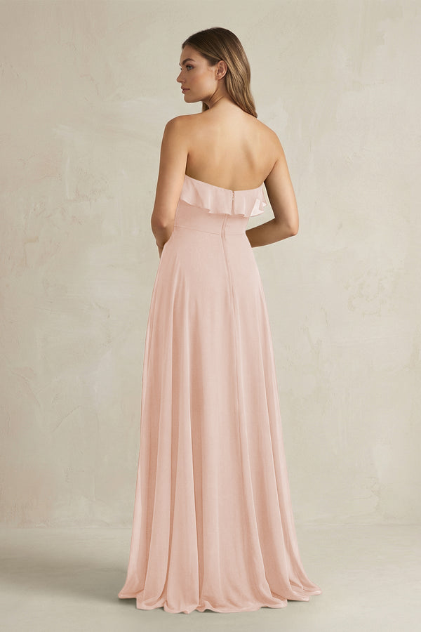 Sweetheart Ruffled A - Line Chiffon Bridesmaid Dress in Pale Blush - KissProm Bridesmaid Dresses
