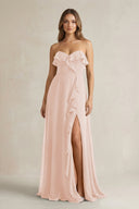 Sweetheart Ruffled A - Line Chiffon Bridesmaid Dress in Pale Blush - KissProm Bridesmaid Dresses