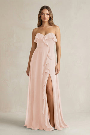 Sweetheart Ruffled A - Line Chiffon Bridesmaid Dress in Pale Blush - KissProm Bridesmaid Dresses