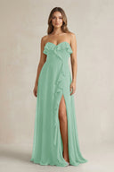 Sweetheart Ruffled A - Line Chiffon Bridesmaid Dress in Pale Pistachio - KissProm Bridesmaid Dresses