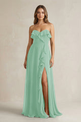 Sweetheart Ruffled A - Line Chiffon Bridesmaid Dress in Pale Pistachio - KissProm Bridesmaid Dresses