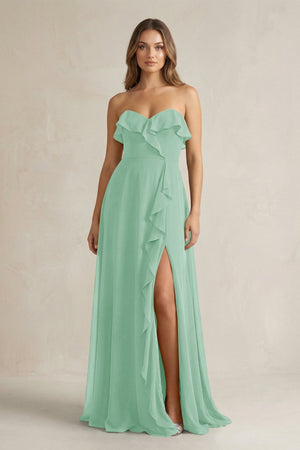 Sweetheart Ruffled A - Line Chiffon Bridesmaid Dress in Pale Pistachio - KissProm Bridesmaid Dresses